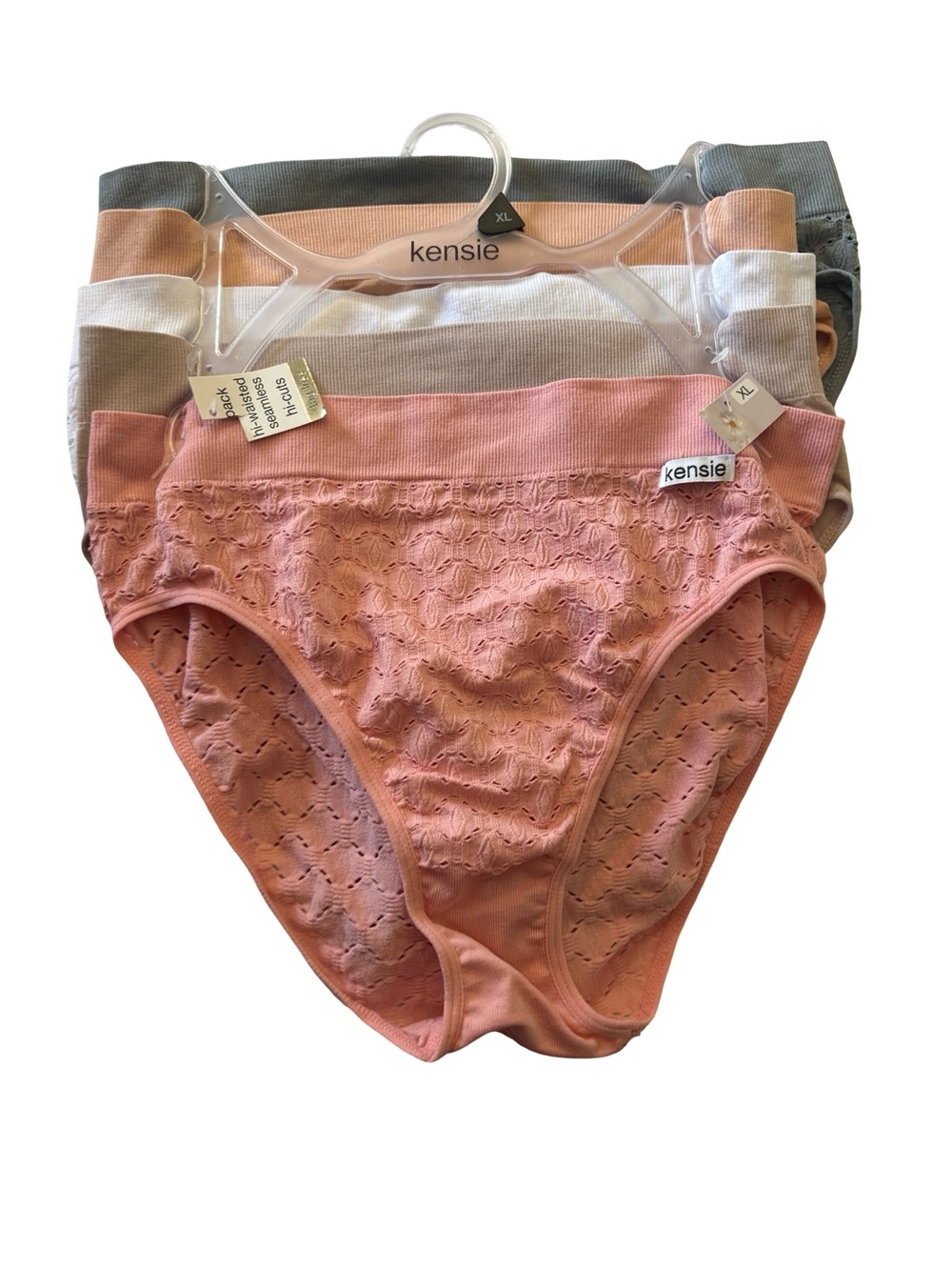 Kensie Women's Lace-Front High-Cut Briefs - Pink, White, Taupe, Gray